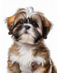 シーズーの子犬のポートレート（Shih Tzu puppy portrait on white background）
