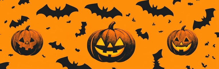 Fototapeta premium Halloween pumpkins and bats pattern for festive decoration