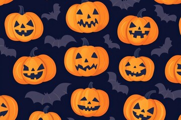 Halloween pumpkins and bats pattern on a dark background