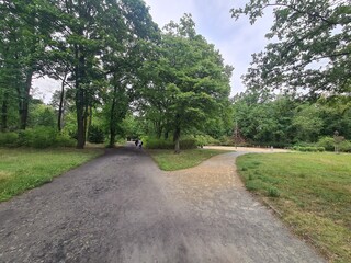 parc with atmospheric sky, trees and walking path in Berlin Friedrichshagen (Treptow/Köpenick)