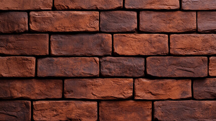 Angled closeup of a rough brick wall painted in burnt orange texture highlighting brick seams and...