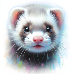 Fototapeta premium 흰 배경, 페럿, 파스텔화 (white background, ferret, pastel painting)