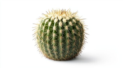 A detailed image of a single cactus with sharp spines, isolated on a white background with no reflec