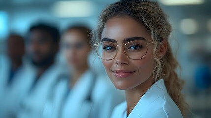 Fototapeta premium a group of healthcare professionals of different ethnicities, at hospital environment, engaged in a discussion or collaborative task. diverse medical team, healthcare and medicine