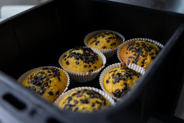 Close-up of muffins cooked in an air fryer. Muffins. Dessert