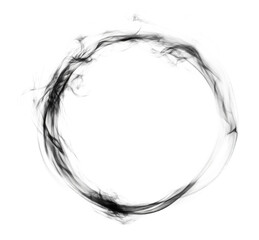 Fototapeta premium Black smoke circle on white background, cut out - stock png.