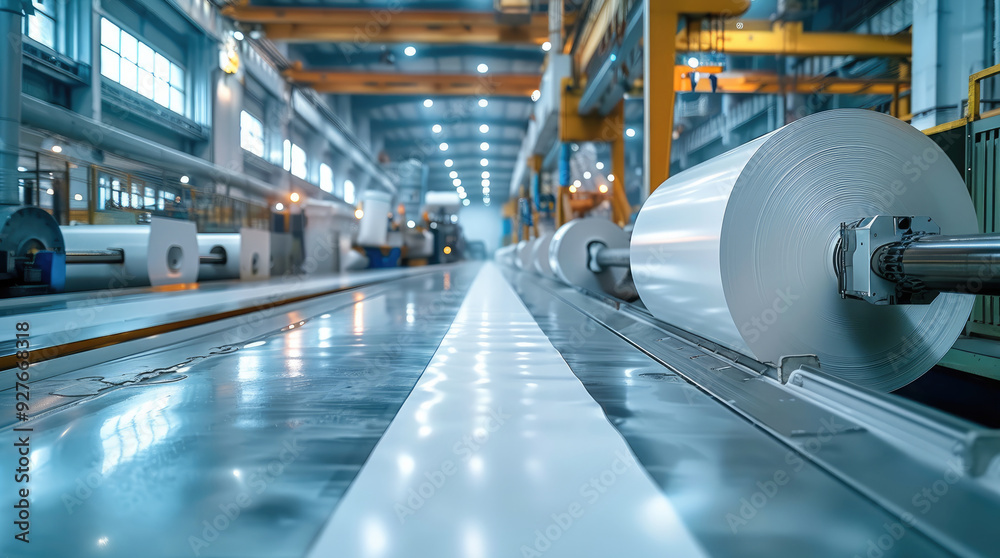 Poster advanced paper and printing industry factory. generative ai.