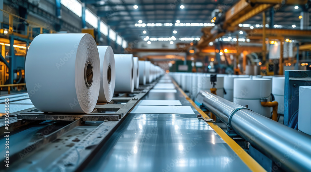 Poster advanced paper and printing industry factory. generative ai.