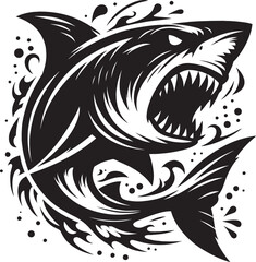 Big Shark Silhouette isolated on white background Minimalist shark vector shape