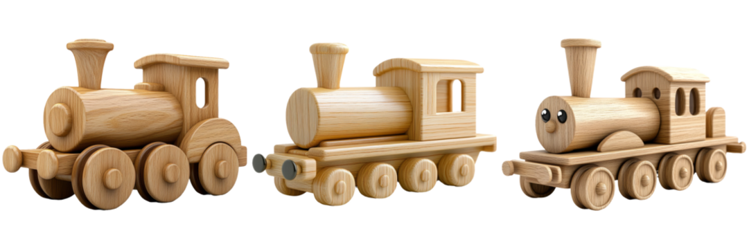 Wooden train children toy for creativity isolated on transparent background