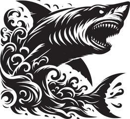 Naklejka premium Big Shark Silhouette isolated on white background Minimalist shark vector shape