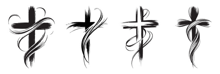 Obraz premium Christian cross. Collecting paintbrush religious crosses. 