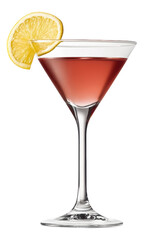 Refreshing cocktail with lemon garnish on a bar, cut out - stock png.