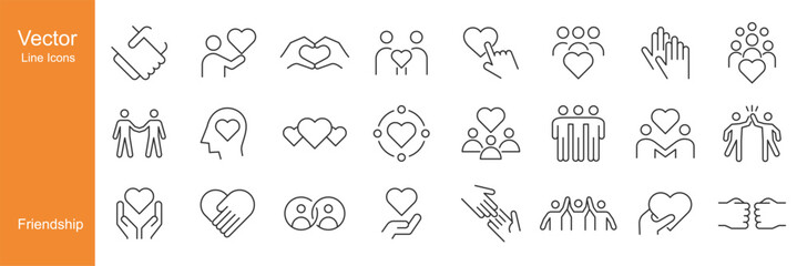 Friendship Icons - Vector Line. Editable Stroke.