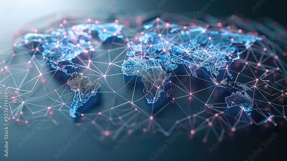 Poster global network and connectivity concept, international data transfer and cyber technology, internati