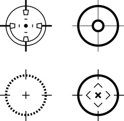 Target aim sight vector icon. Crosshair gun sight vector icons set. Bullseye, target or aim symbol. Futuristic aim pointer. Military rifle scope, shooting mark sign