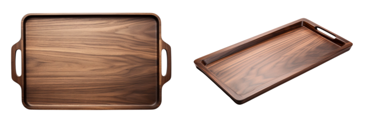 Elegant wooden trays showcasing rich textures and craftsmanship, perfect for serving or decorative purposes in any setting.