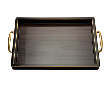 Elegant rectangular serving tray with gold handles, perfect for serving food, drinks, or displaying decor items at home.