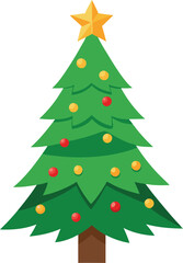 Fototapeta premium Christmas green pine tree with golden star vector illustration 