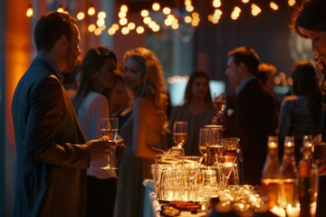 A corporate event with people networking and mingling. AI generated