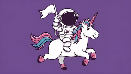 Cartoon vector icon illustration of a space traveler riding a unicorn. Premium Vector Isolated Science Technology Icon Concept. Cartoon Style Is Flat