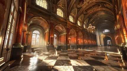 Obraz premium Grand Cathedral Interior with Sunlit Aisles and Ornate Architecture