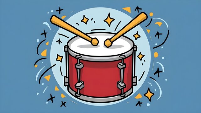 recommend clip art: Snare Drum Using Sticks Vector illustration of a cartoon music icon. Isolated Premium Vector concept of a musical instrument icon. Cartoon Style: Flat