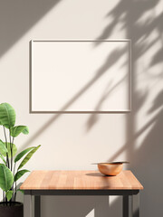 Frame mockup hanging on the wall with soft window shadow