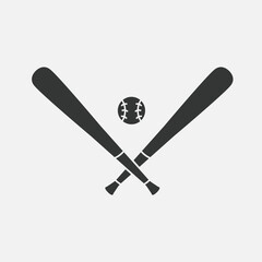 Baseball icon. Baseball bats and ball silhouettes isolated on white background. Vector illustration	