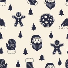 Christmas Background. Christmas seamless pattern. Xmas icons isolated on white background. Vector illustration 