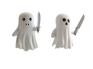 Obraz premium Cute 3D Halloween Character: Killer Ghost with Knife, Isolated on Transparent Background, PNG