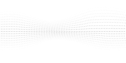 Flowing dots particles wave pattern halftone gradient curve shape isolated on white background. Vector in concept of technology, science, music