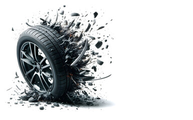 The car wheel exploded, car tire is broken.
