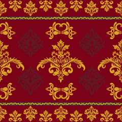 Classic seamless damask vector pattern. Damask orient ornament. Classic vintage red gold background. Floral patterns background border embrodary for fabric, wallpapers and packaging