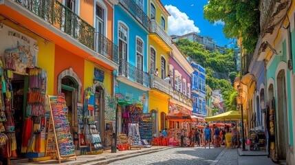 Naklejka premium Rio de Janeiro Street Life: Vibrant Colors and Energy