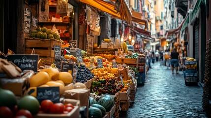 Fototapeta premium Vibrant Street Market in Italy: A Colorful Scene