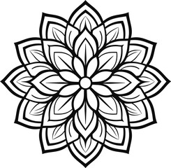 Floral vector mandala art illustration black and white.