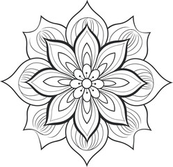 Floral vector mandala art illustration black and white.