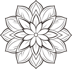 Floral vector mandala art illustration black and white.