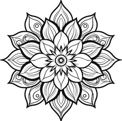 Floral vector mandala art illustration black and white.