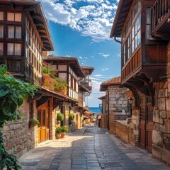 Charming Narrow Street in Old Town with Traditional Architecture