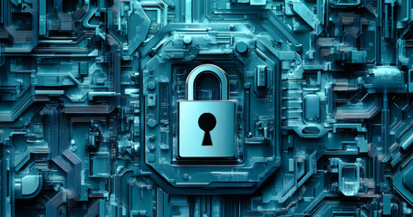 A captivating illustration showcasing a padlock symbolizing advanced cybersecurity and digital data protection within a dynamic technological landscape