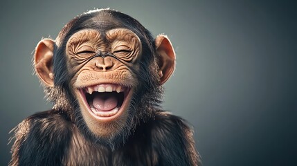 A joyful monkey laughing joyfully with expressive eyes and a warm smile, showcasing the charm of playful nature.