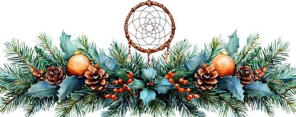 Beautiful festive arrangement featuring pine, ornaments, and pinecones, perfect for holiday decoration and seasonal designs.