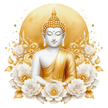 recommend clip art: Gold Buddha statue watercolor oil painting clipart transparent background png