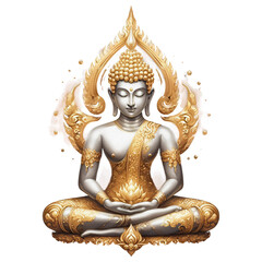 Obraz premium Gold Buddha statue watercolor oil painting clipart transparent background png
