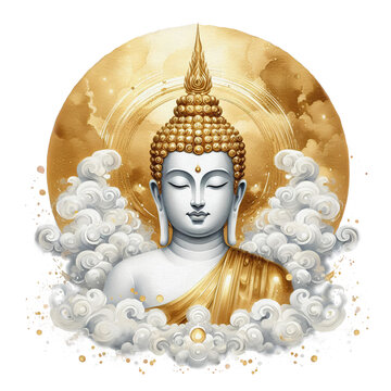 recommend clip art: Gold Buddha statue watercolor oil painting clipart transparent background png