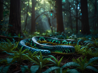 Obraz premium mystical snake slithering through an enchanted forest