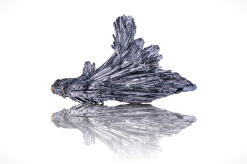 Stibnite photography isolated on white blackground. Specimen from Herja Mine, Chiuzbaia, Baia Mare, Maramureș Romania. macro detail  background. close-up mineral crystal unpolished
