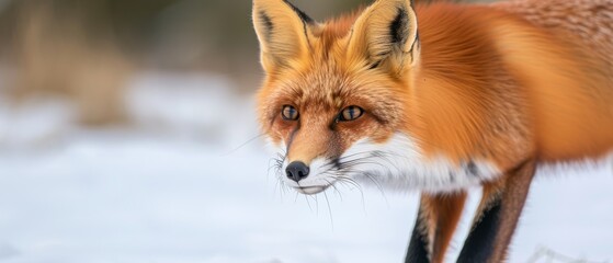 Fototapeta premium Graceful Red Fox Hunting in the Snowy Wilderness of Siberia
